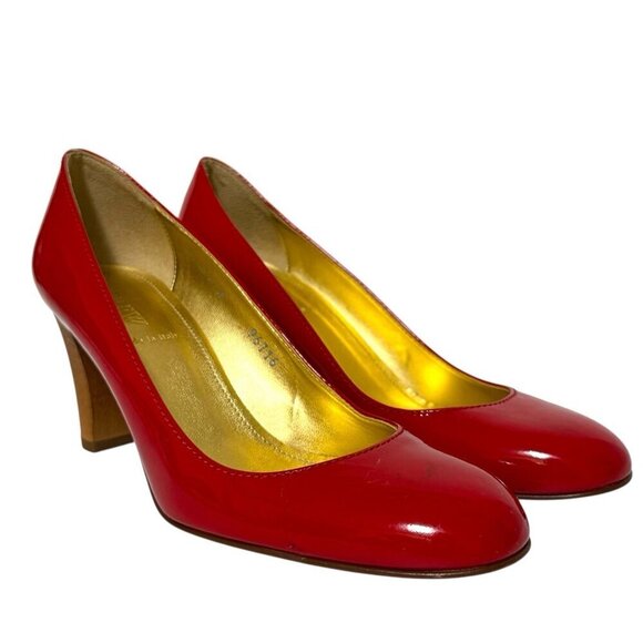J. Crew Red Patent Leather Pumps 96716 Wooden Heel Italian Made Women's Size 7 - Picture 9 of 16
